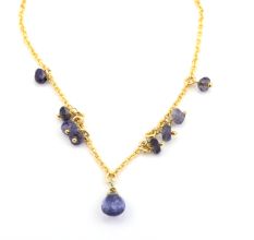 Amethyst gemstone necklace, Brass with 22k gold plated necklace for women